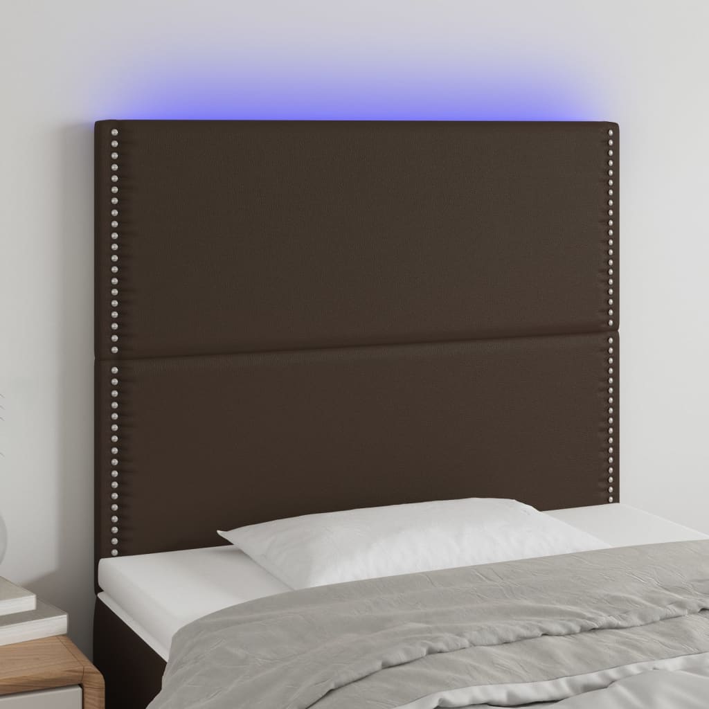 vidaXL LED-voodipeats, pruun, 90x5x118/128 cm, kunstnahk