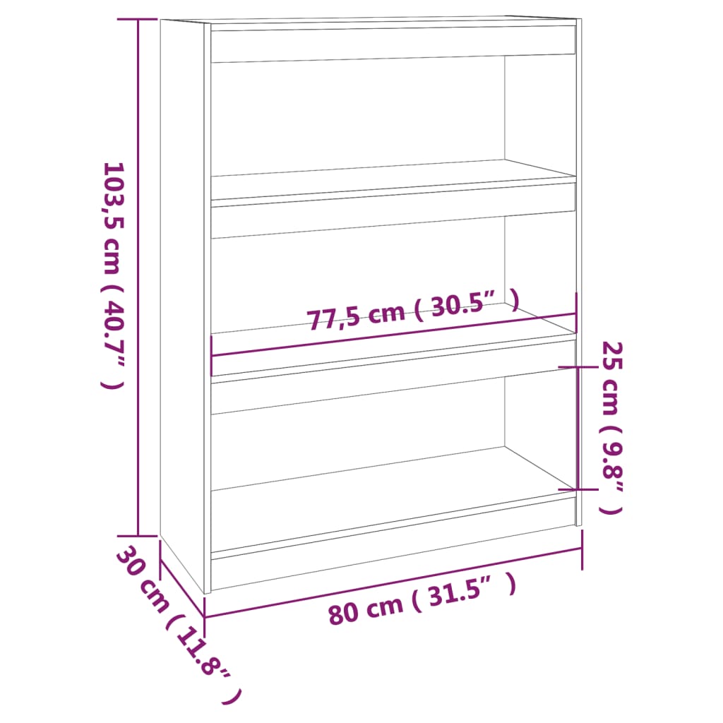 vidaXL raamaturiiul/ruumijagaja, 80 x 30 x 103,5 cm, täismännipuit