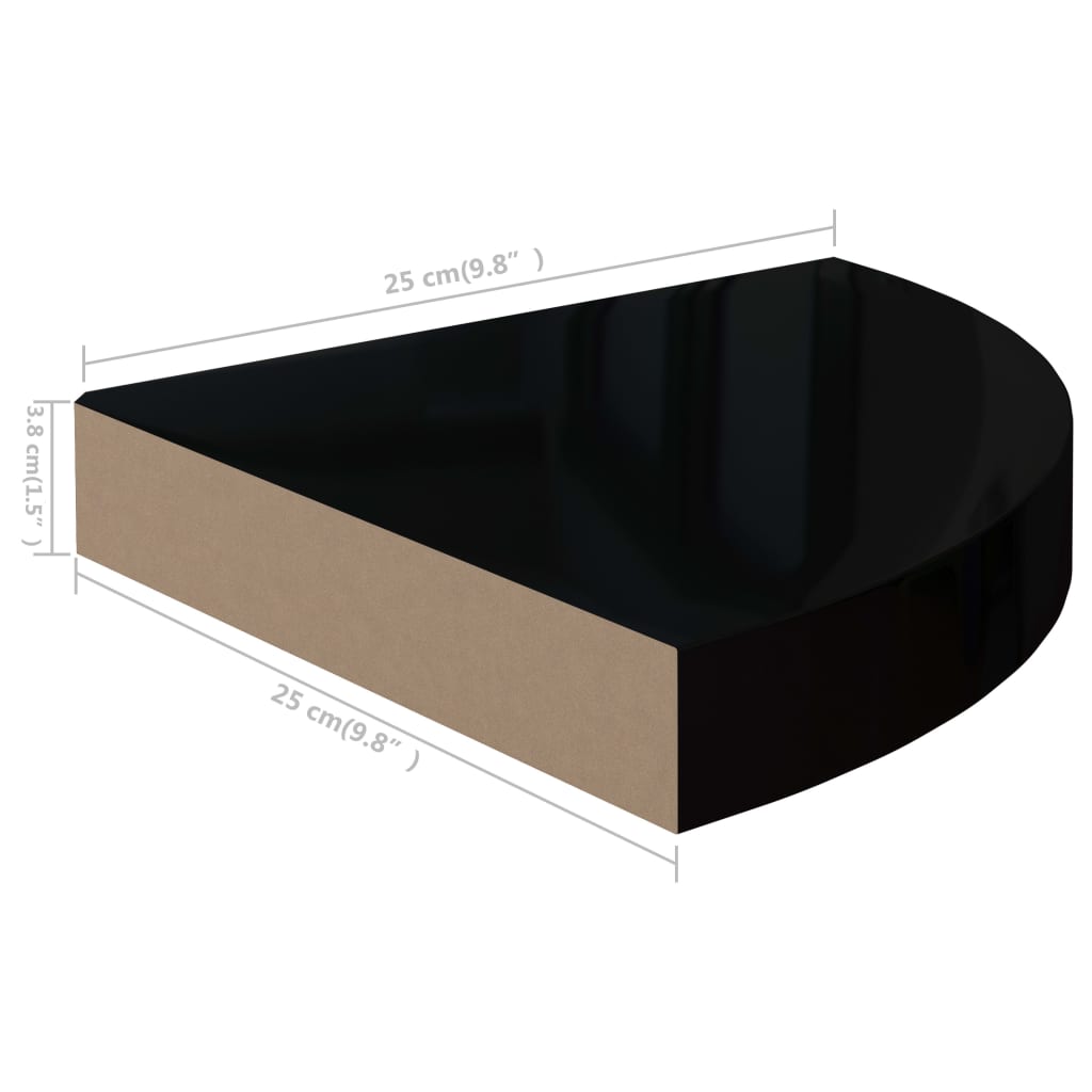 vidaXL nurgariiulid, 2 tk, kõrgläikega must, 25 x 25 x 3,8 cm MDF