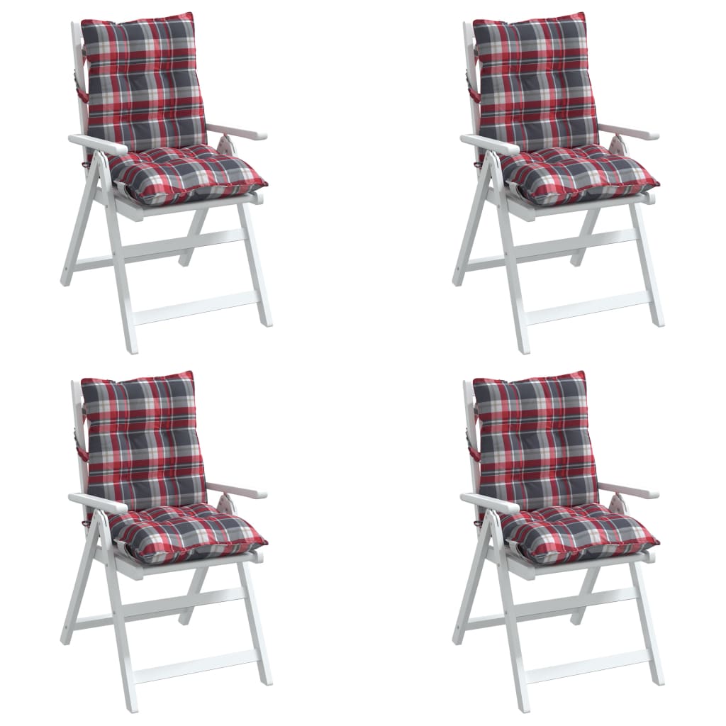 vidaXL madala seljatoega toolipadjad 4 tk, punane ruudumuster, kangas