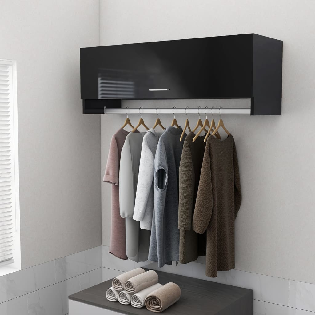 vidaXL garderoob, kõrgläikega must, 100 x 32,5 x 35 cm, puitlaastplaat