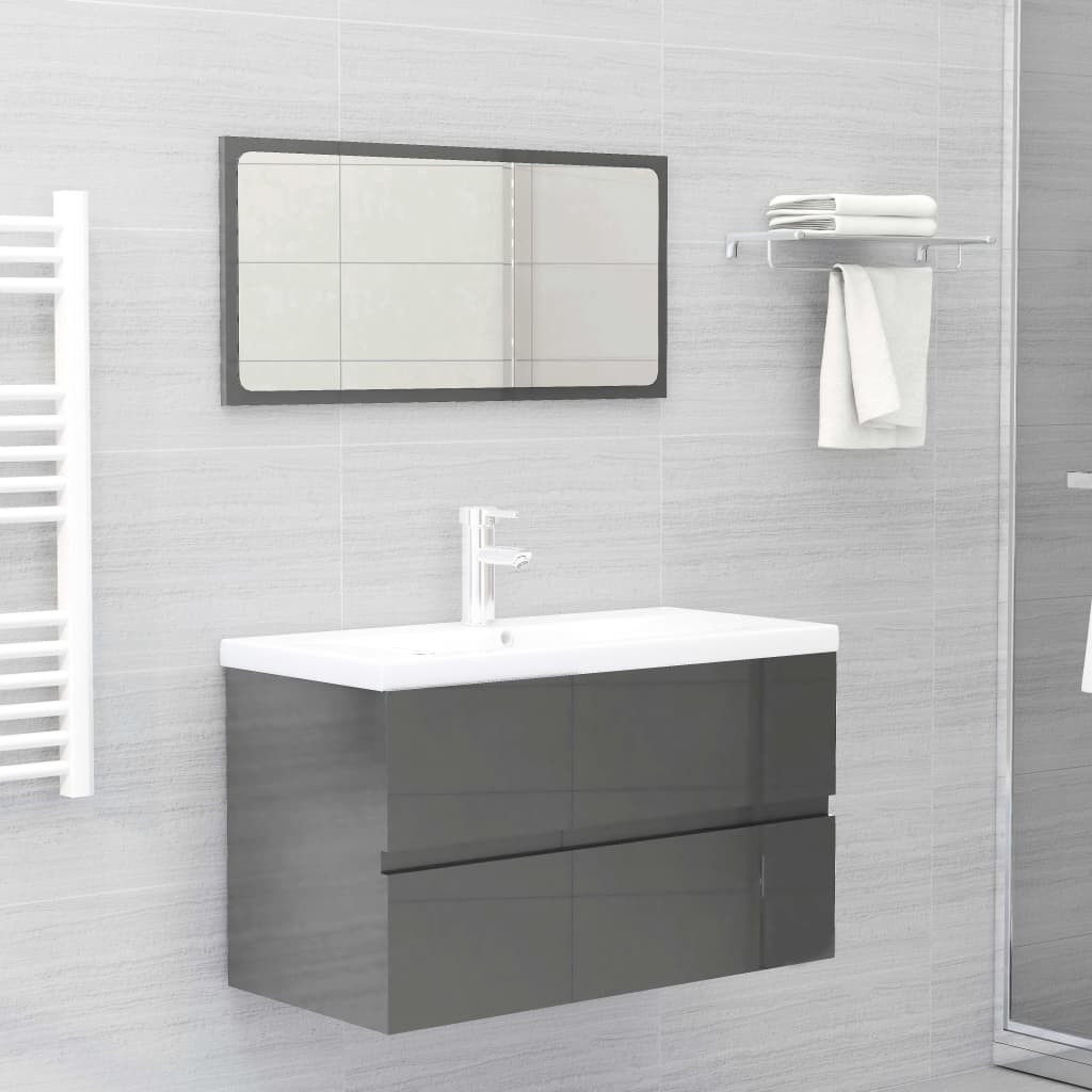 vidaXL vannitoamööblikomplekt, kõrgläikega hall, puitlaastplaat