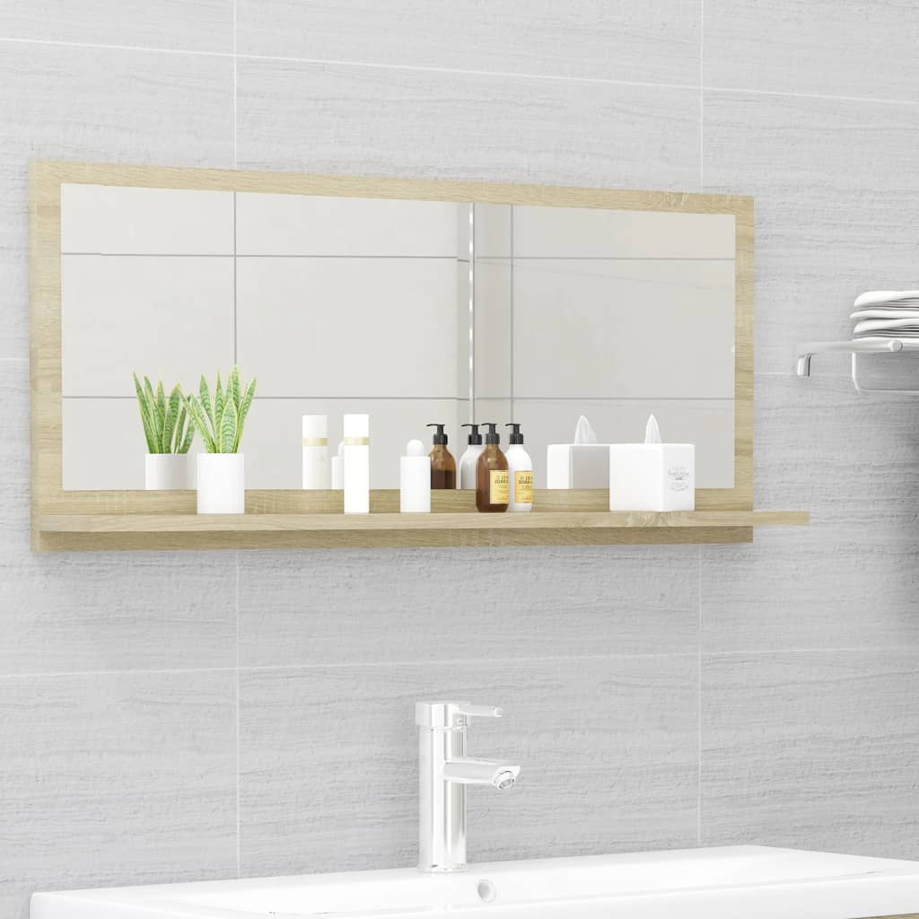 vidaXL vannitoa peegel, valge, Sonoma tamm, 90 x 10,5 x 37 cm, puitlaastplaat