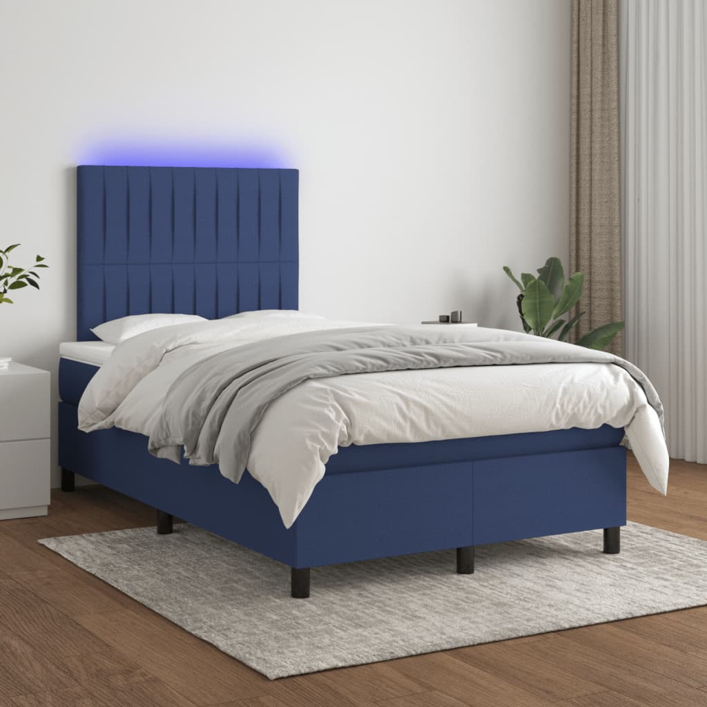 vidaXL kontinentaalvoodi madratsi ja LEDiga, sinine, 120x190 cm kangas