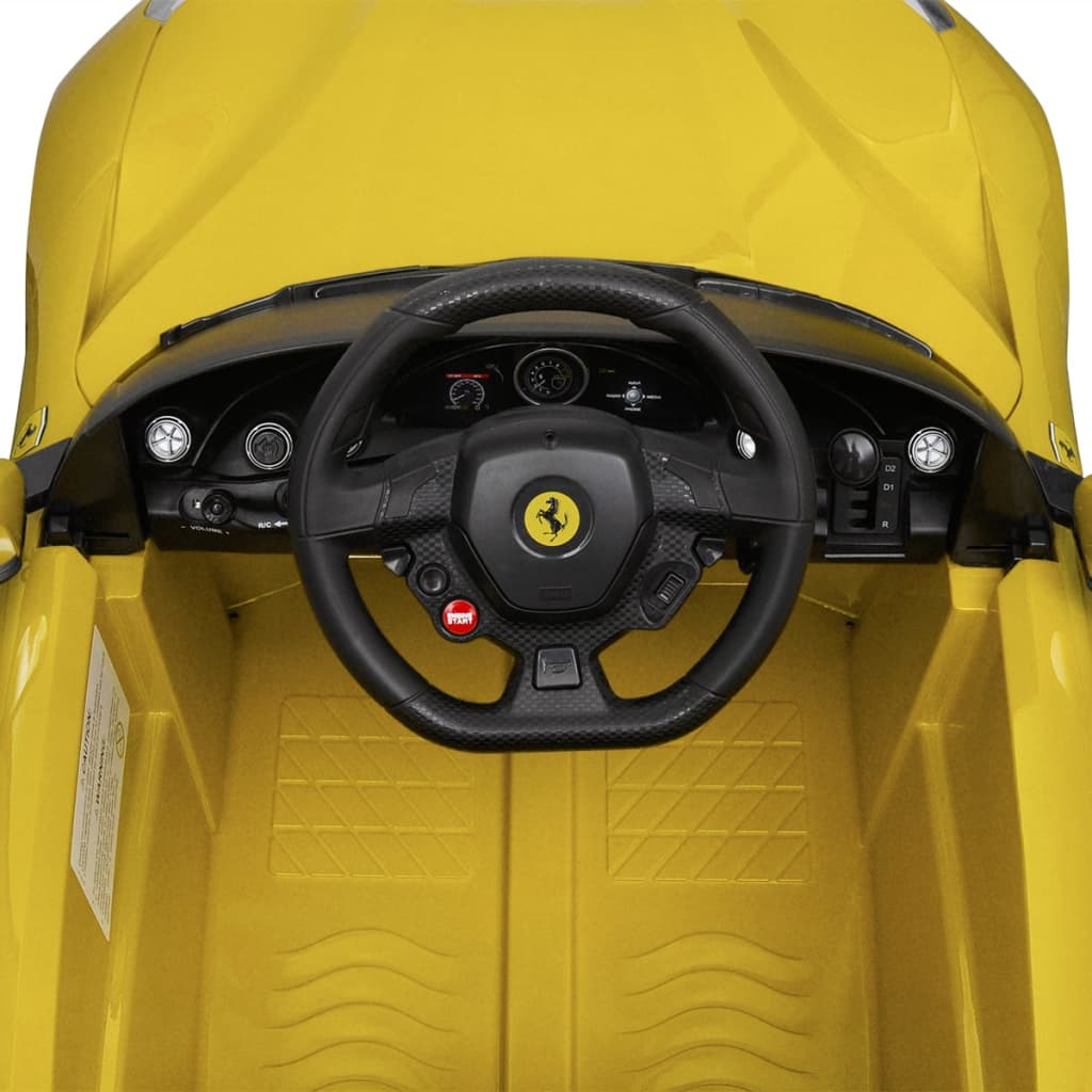 vidaXLi pealeistutav auto „Ferrari F12“ kollane 6 V kaugjuhtimispuldiga