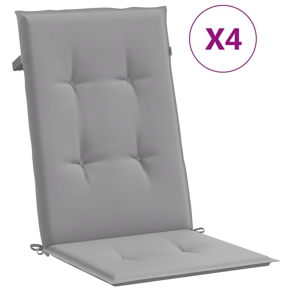 vidaXL kõrge seljatoega toolipadjad 4 tk, hall, 120x50x3 cm, kangas