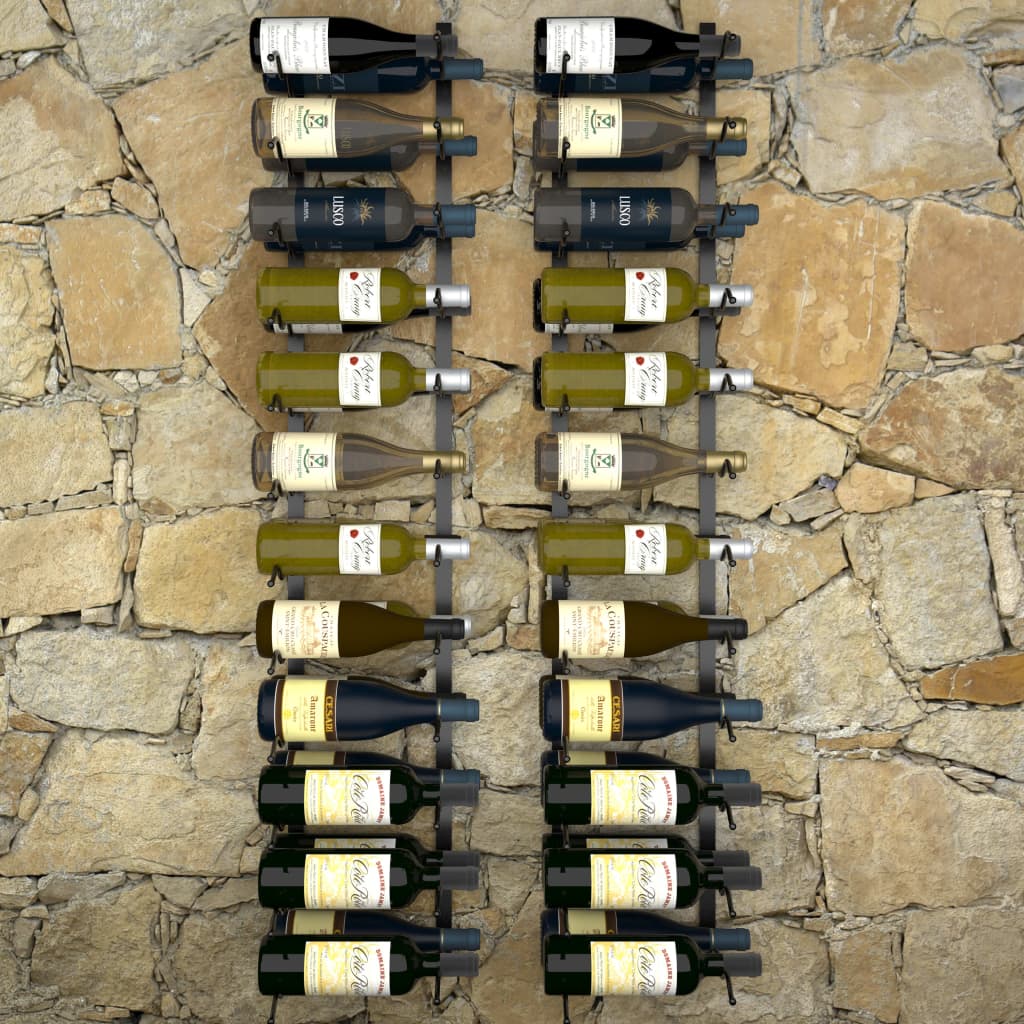 vidaXL seinale kinnitatavad veiniriiulid 48 pudelile, 2 tk, must raud