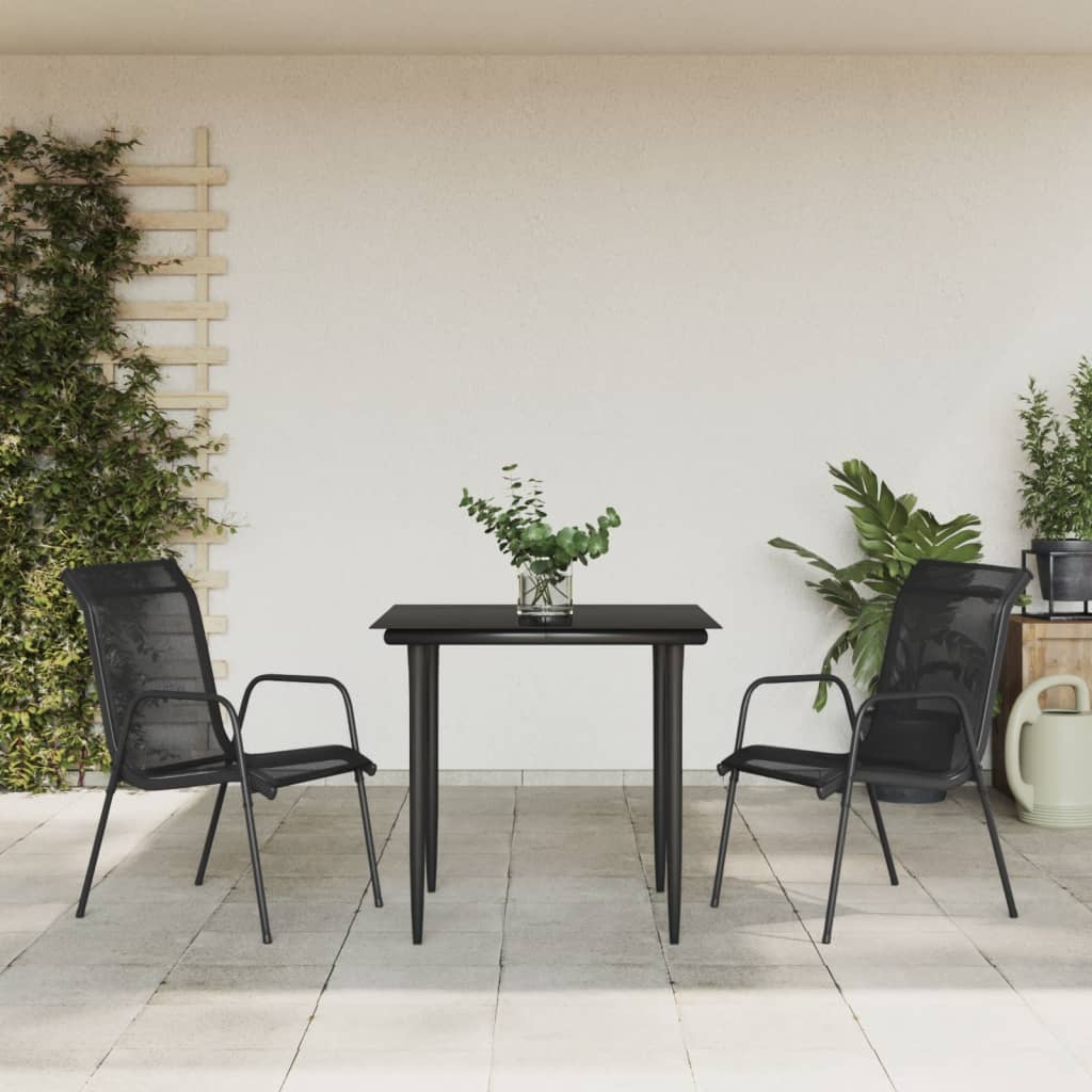vidaXL 3-osaline aia söögimööbli komplekt, must, tekstileen ja teras