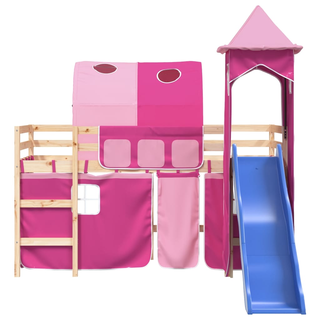 vidaXL laste kõrge voodi torniga, roosa, 80 x 200 cm, männipuit