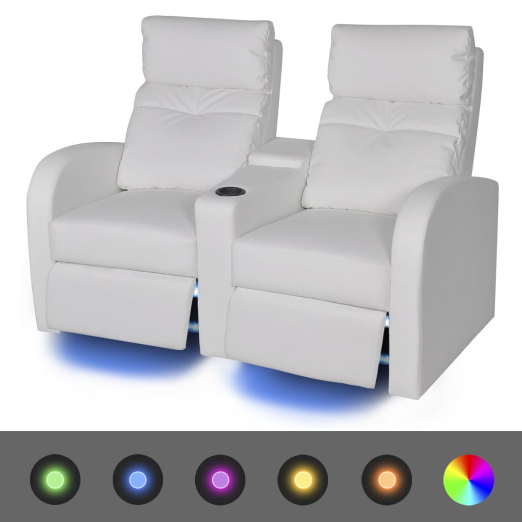 vidaXLi LED-tuledega diivan kahe istekohaga kunstnahast, valge