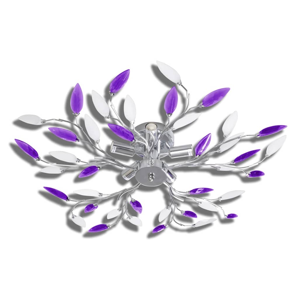 Laelamp lilladest ja valgetest kristallidest lehtedega 5 x E14 pirni