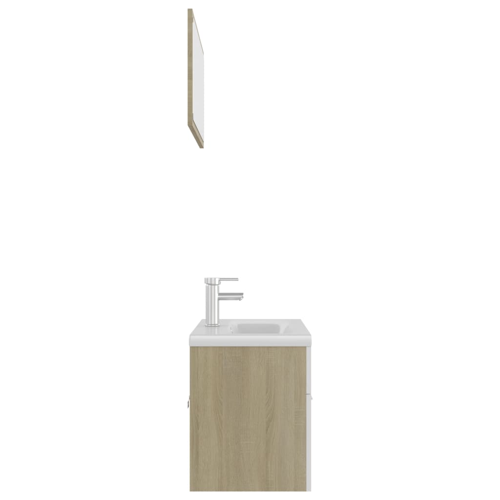 vidaXL vannitoamööblikomplekt, valge ja Sonoma tamm, puitlaastplaat