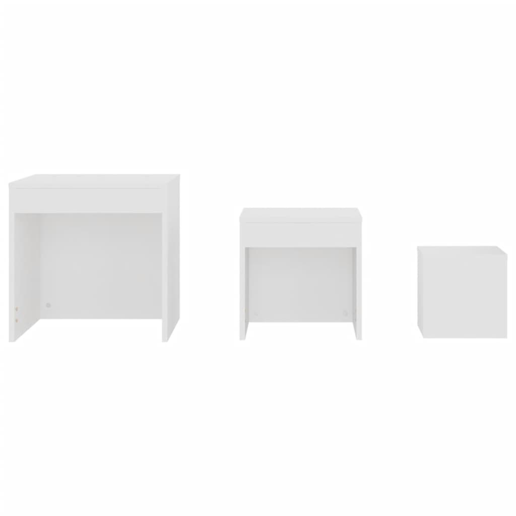 vidaXL üksteise alla mahtuvad lauad, 3 tk, valge, puitlaastplaat