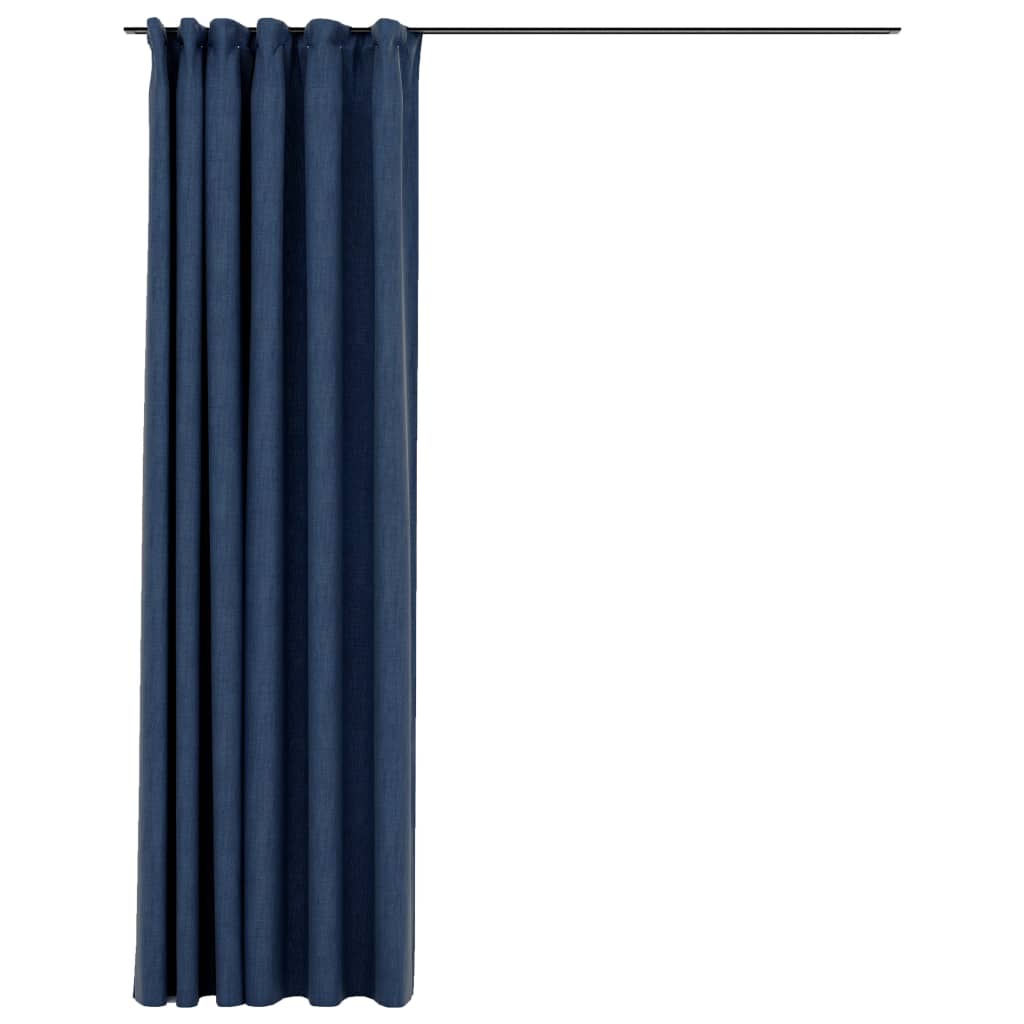 vidaXL linane pimendav kardin konksudega, sinine, 290 x 245 cm