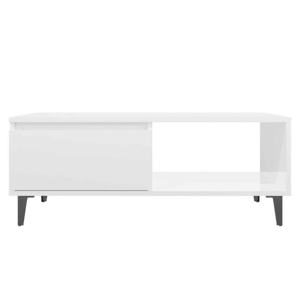 vidaXL kõrgläikega kohvilaud, valge, 90 x 60 x 35 cm, puitlaastplaat