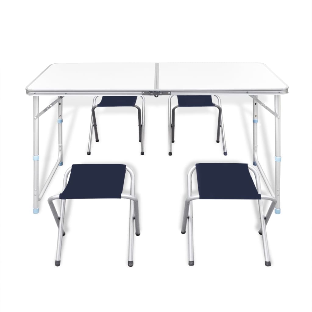 Kokkupandav alumiiniumist matkalaud 120 x 60 cm + 4 tooli