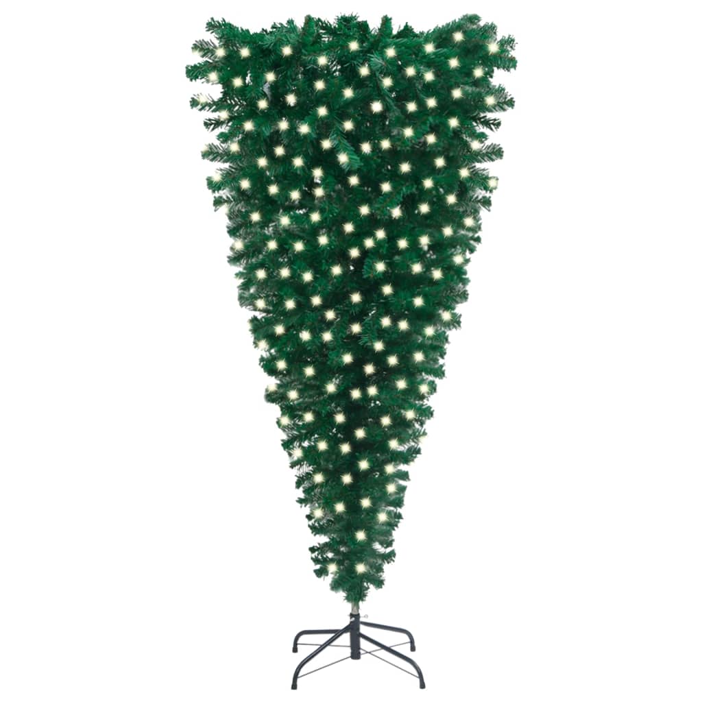 vidaXL tagurpidi kunstkuusk, valgustatud, roheline, 210 cm