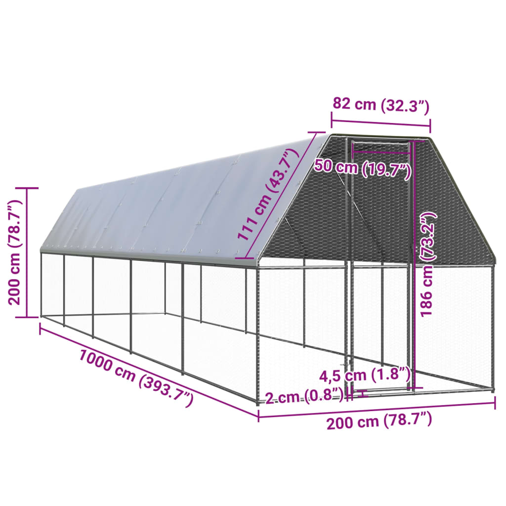 vidaXL õue kanapuur, 2 x 10 x 2 m, tsingitud teras