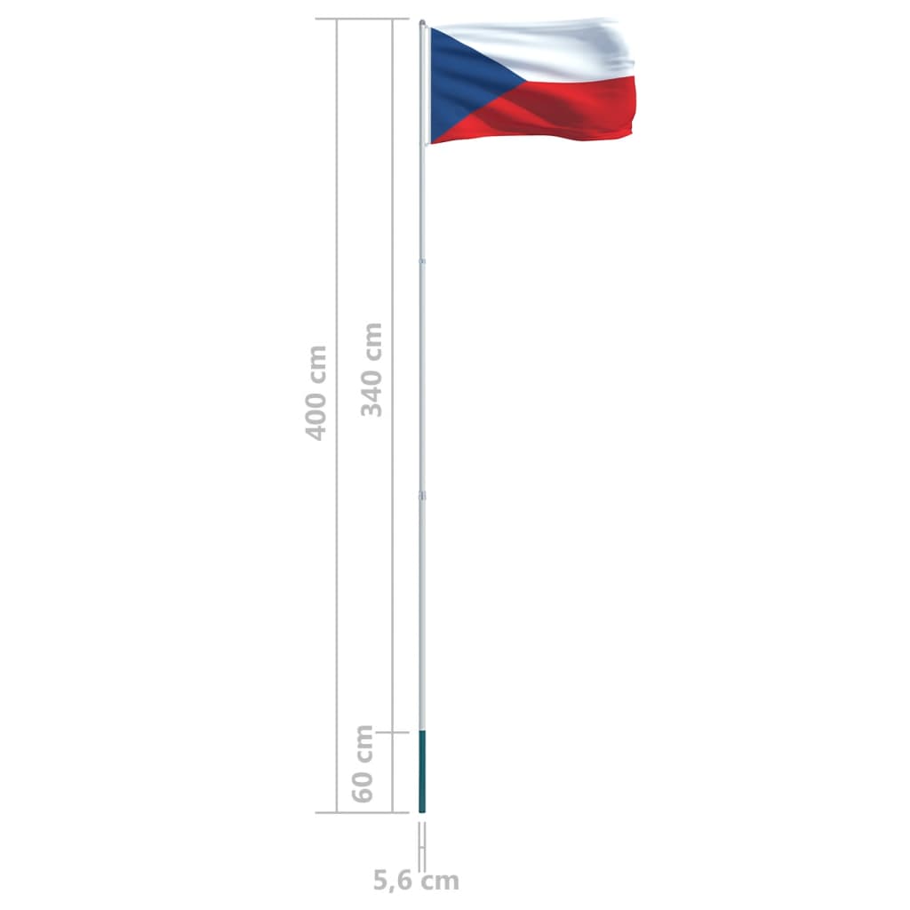 vidaXL Tšehhi Vabariigi lipp ja lipumast, alumiinium, 4 m
