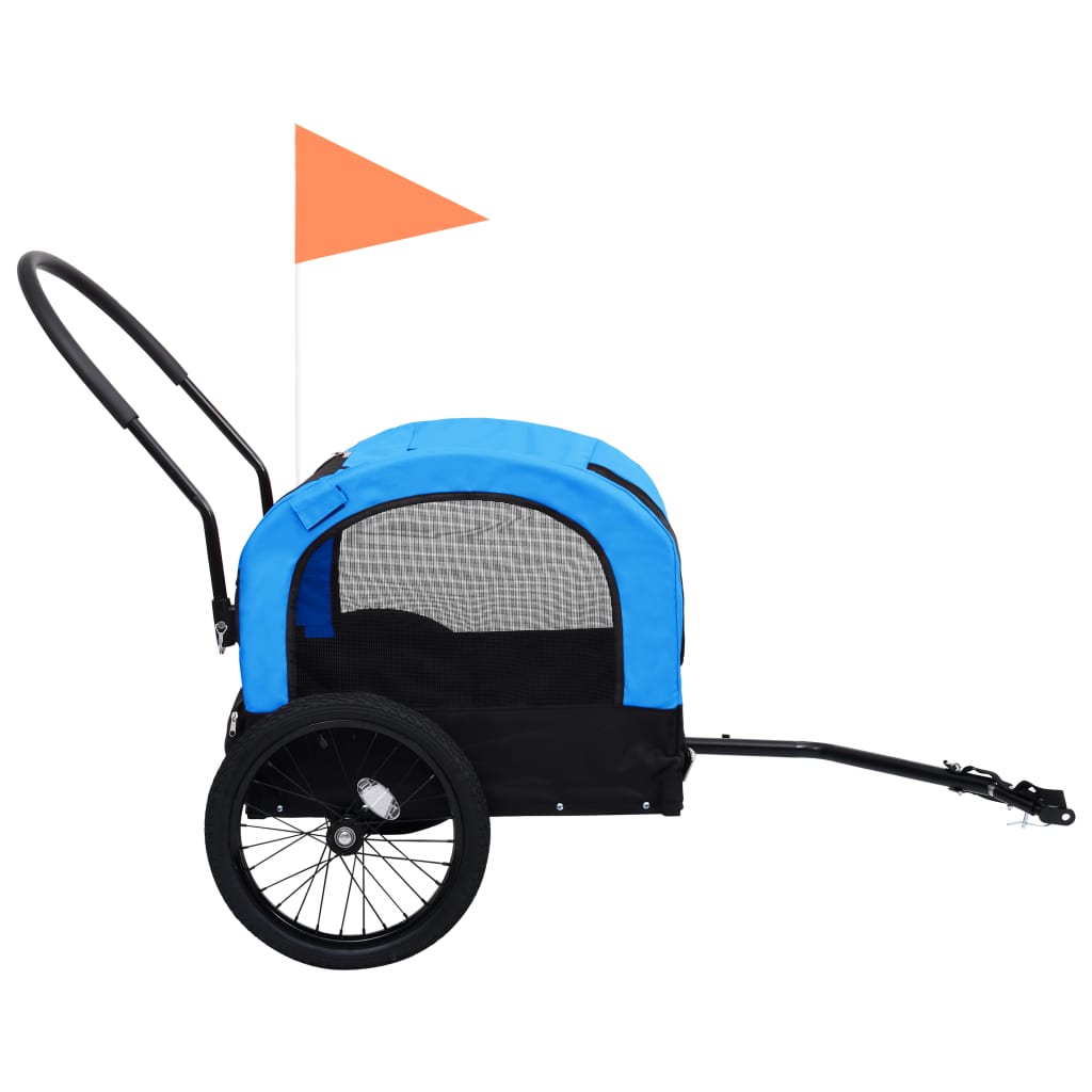 vidaXL kaks ühes lemmiklooma rattatreiler ja jooksukäru sinine ja must