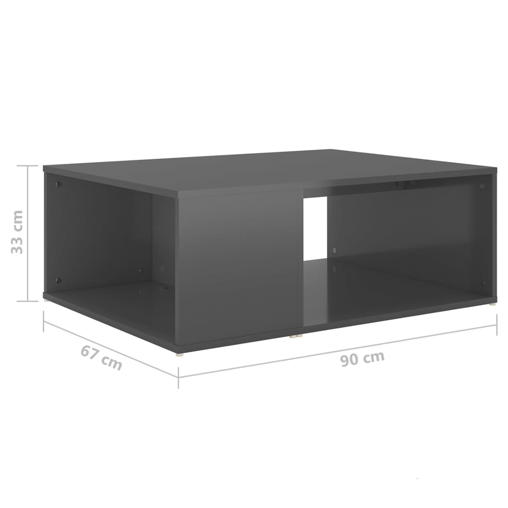vidaXL kohvilaud, kõrgläikega hall, 90 x 67 x 33 cm, puitlaastplaat
