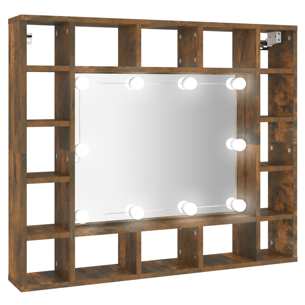 vidaXL peegelkapp LEDiga, suitsutatud tamm, 91 x 15 x 76,5 cm