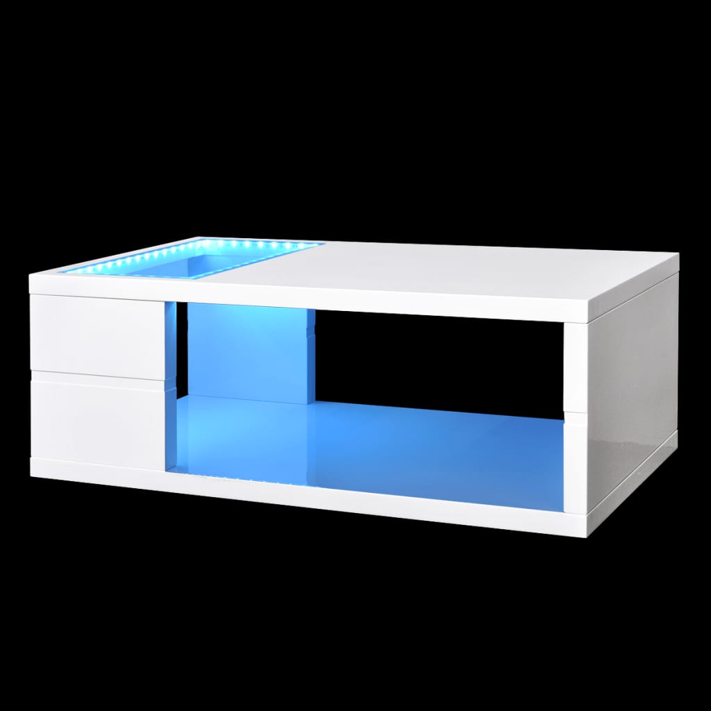 vidaXL LED-tuledega kohvilaud, kõrgläikega valge