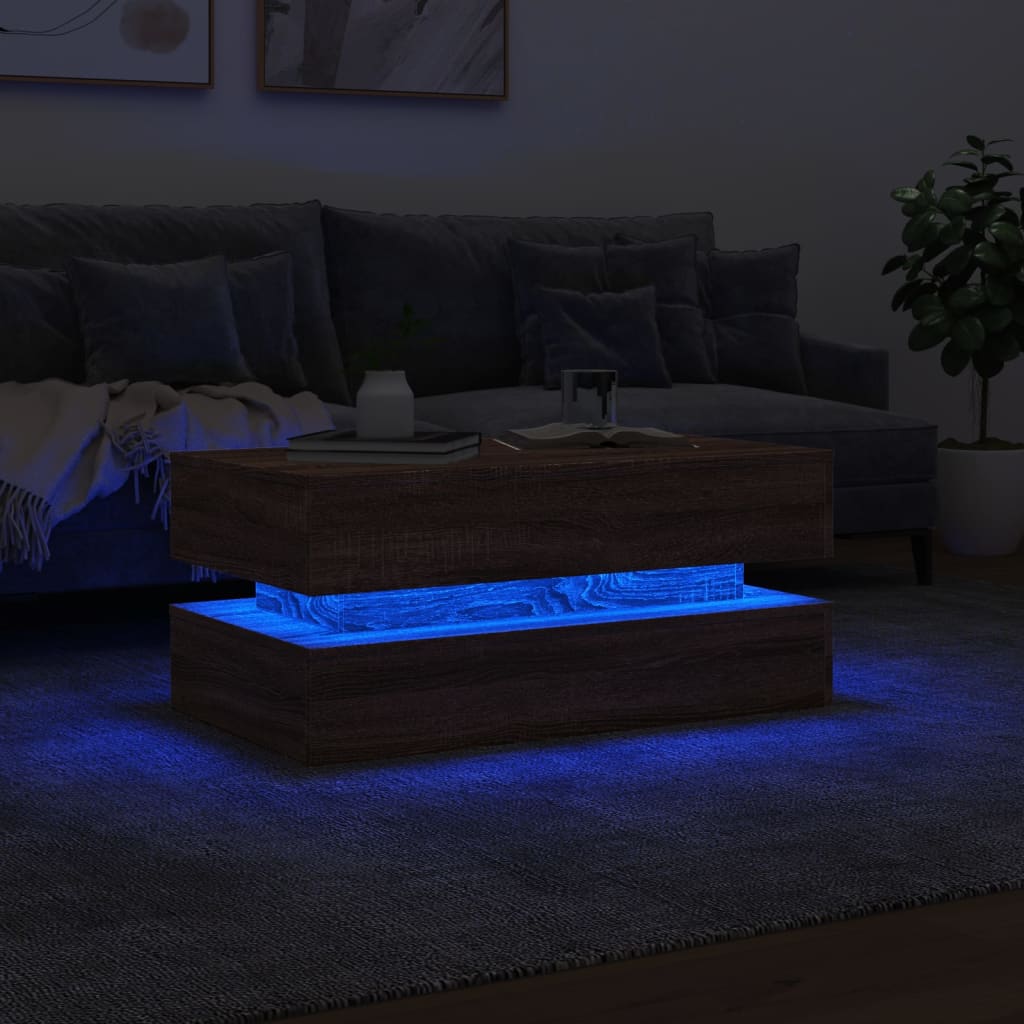 vidaXL LED-tuledega kohvilaud, pruun tamm, 90x50x40 cm