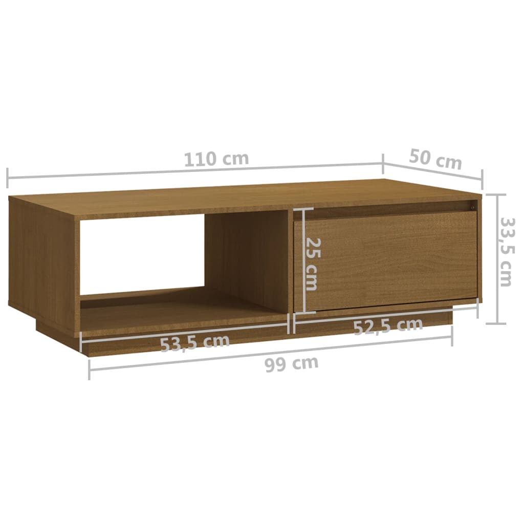 vidaXL kohvilaud, meepruun, 110x50x33.5 cm, täismännipuit