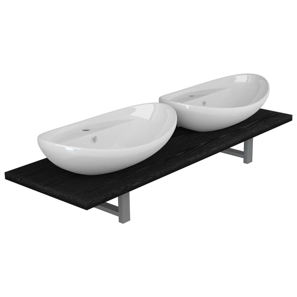 vidaXL kolmeosaline vannitoamööbli komplekt, keraamiline, must