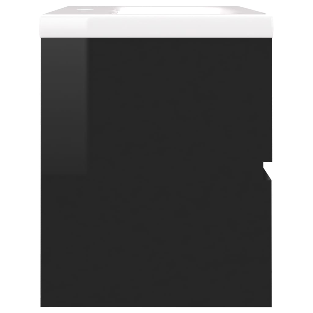 vidaXL valamukapp sisseehitatud valamuga kõrgläige must puitlaastplaat