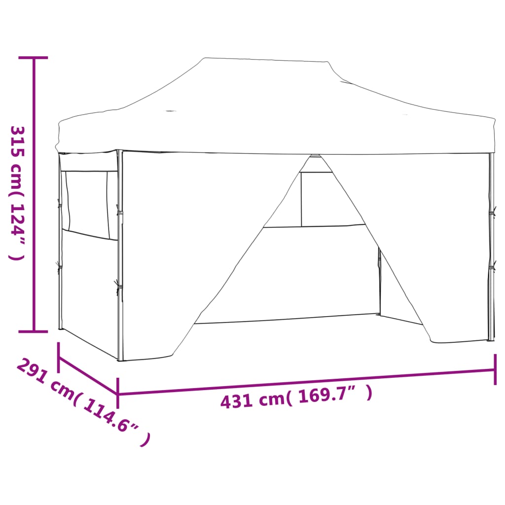 vidaXL kokkupandav peotelk 4 külgseinaga, 3 x 4,5 m, valge