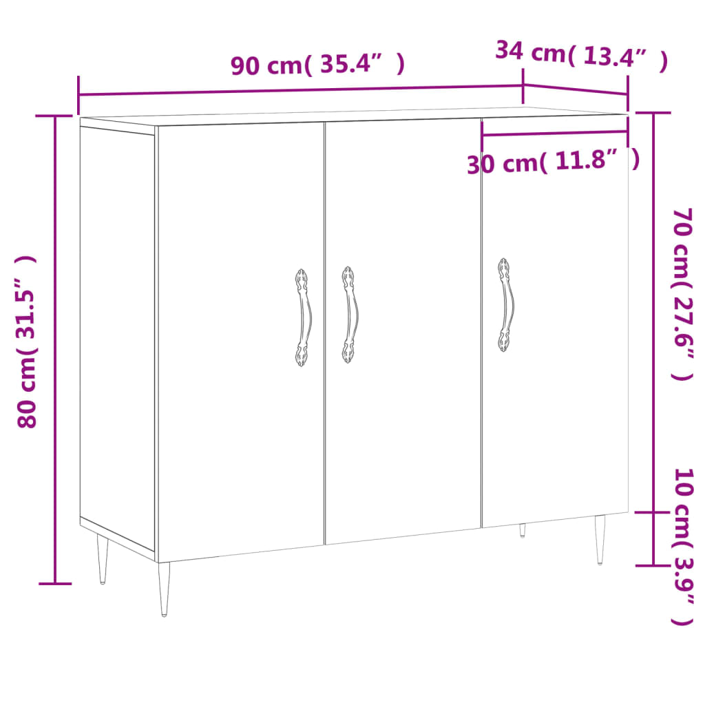vidaXL puhvetkapp, valge, 90 x 34 x 80 cm, tehispuit