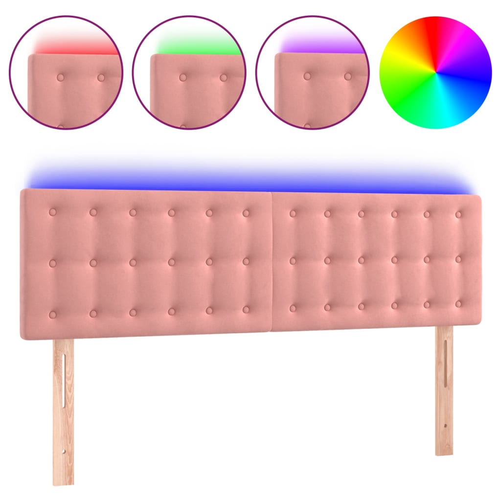 vidaXL LED-voodipeats, roosa, 144x5x78/88 cm, samet