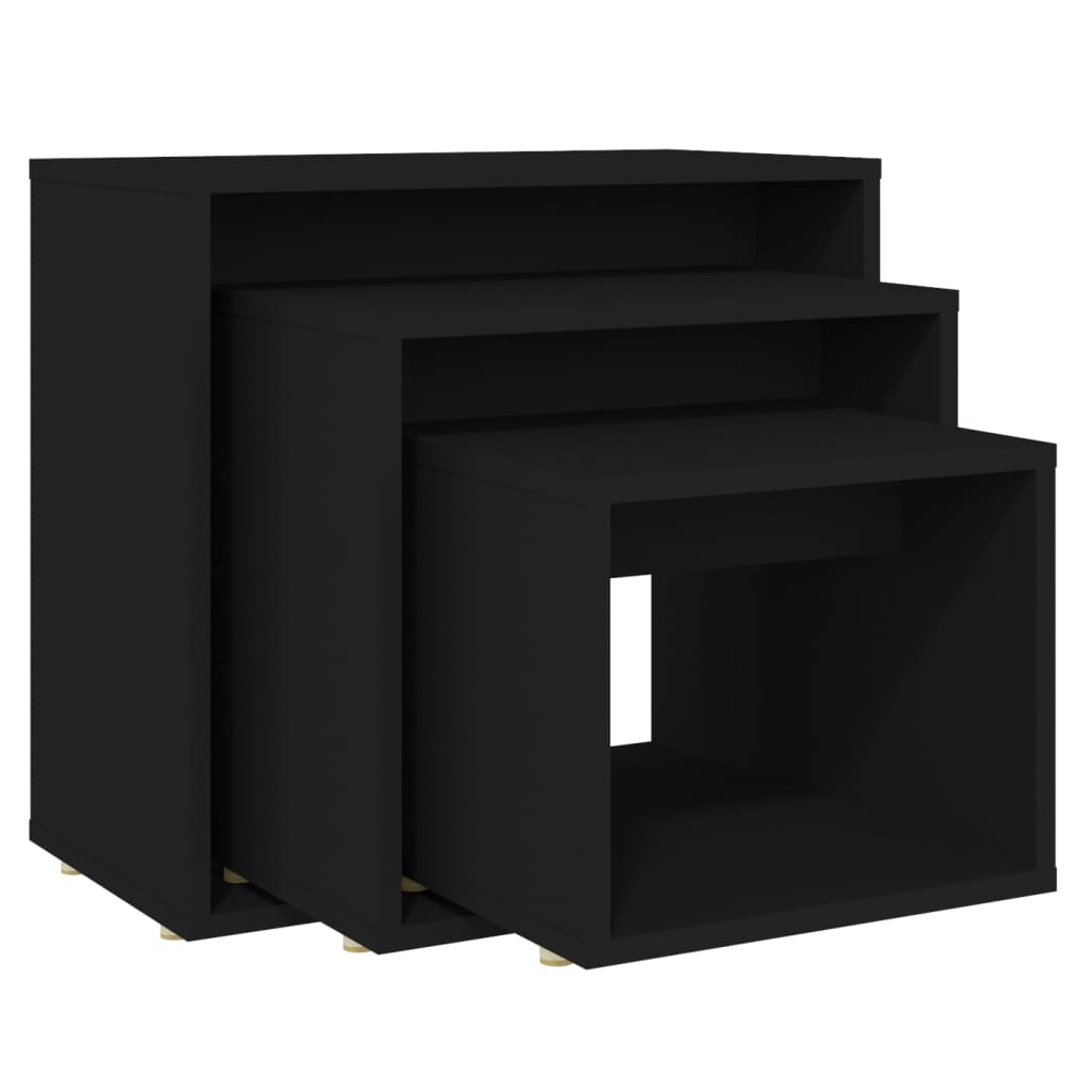 vidaXL üksteise alla mahtuvad lauad, 3 tk, must, puitlaastplaat