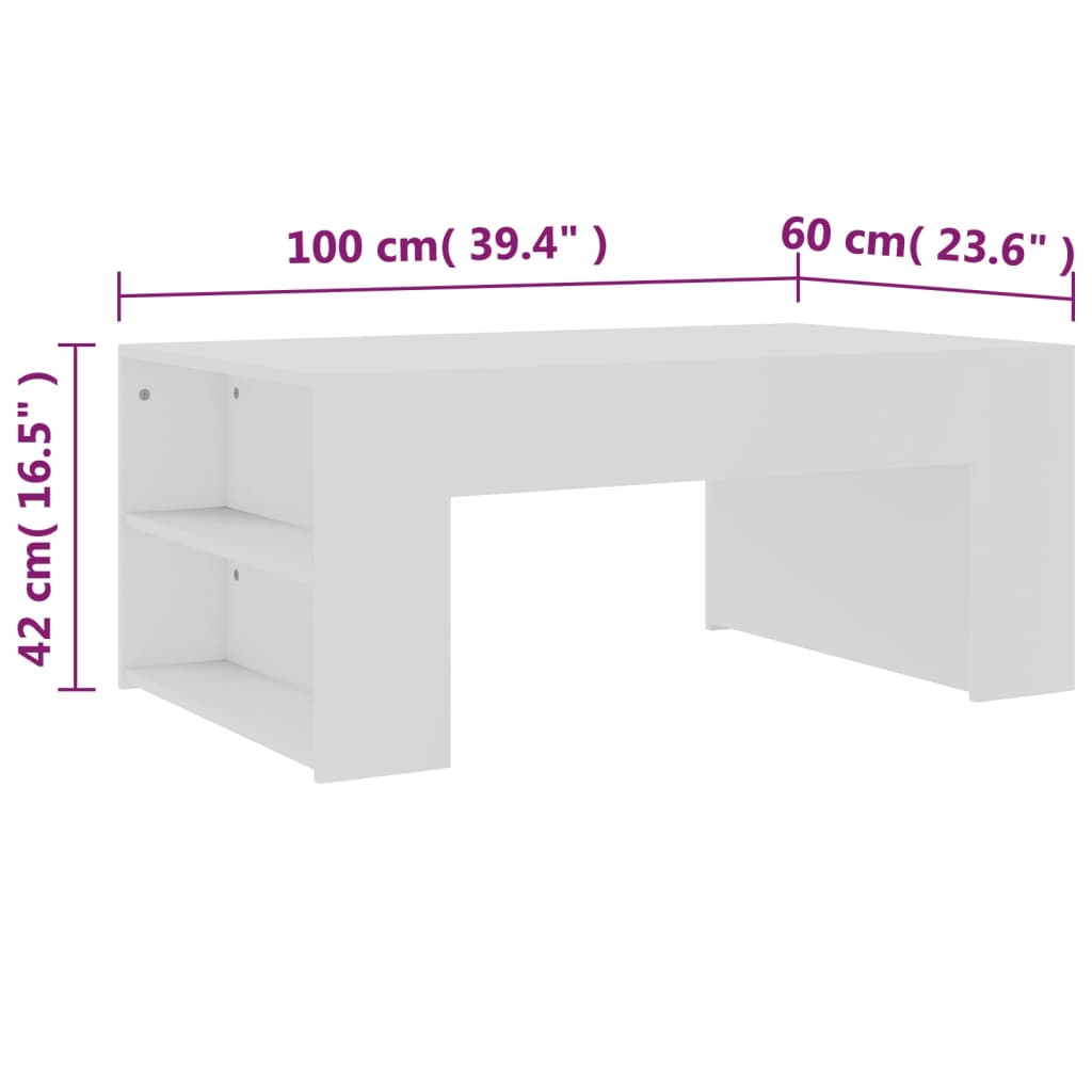 vidaXL kohvilaud, valge, 100 x 60 x 42 cm puitlaastplaat