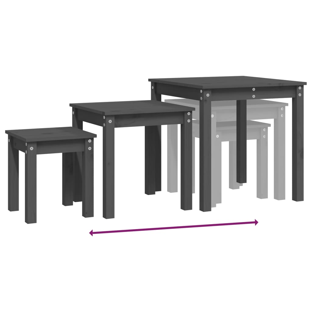 vidaXL üksteise alla mahtuvad lauad 3 tk, hall, männipuit