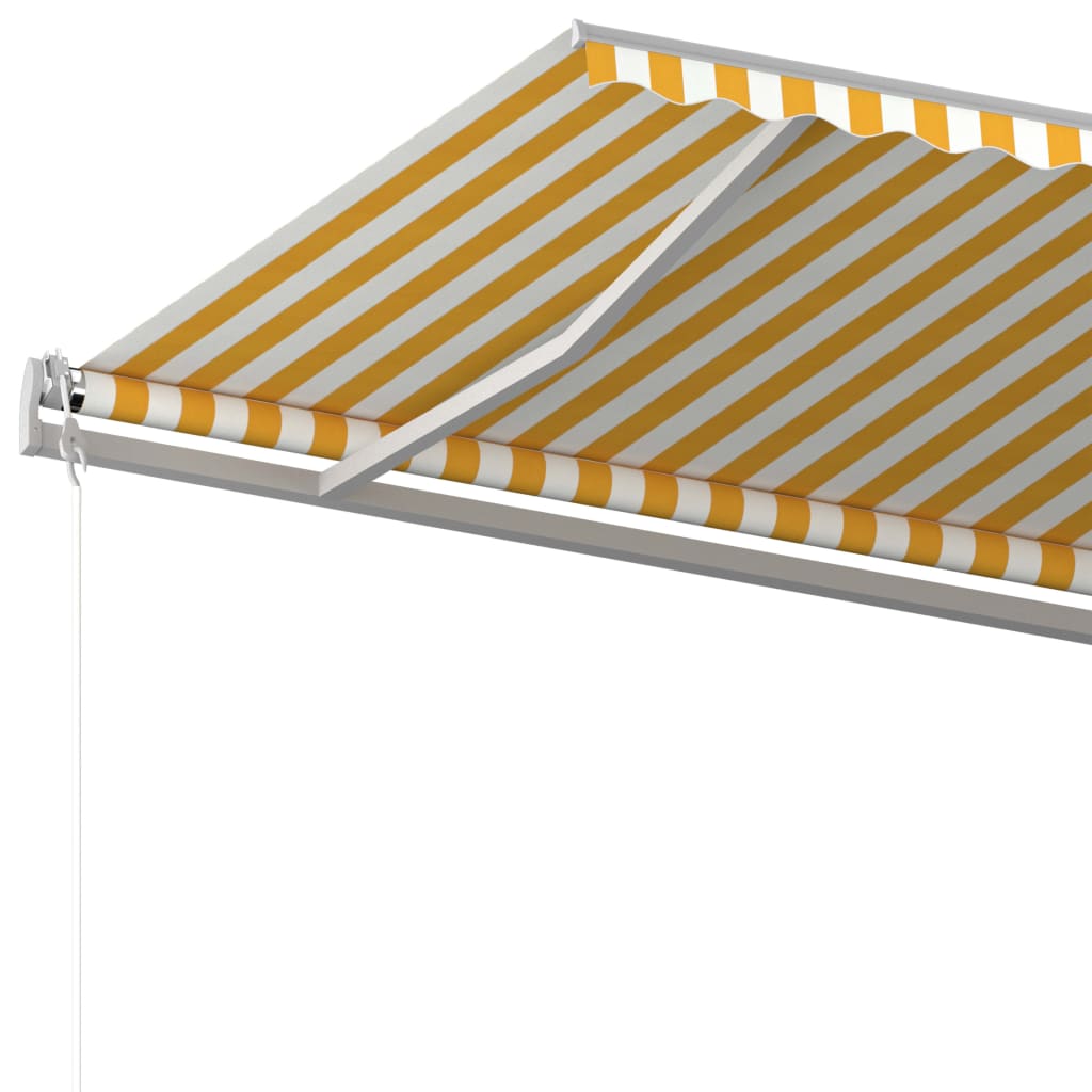 vidaXL käsitsi sissetõmmatav varikatus, postid, 5x3,5 m, kollane/valge