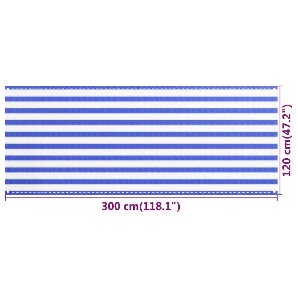 vidaXL rõdusirm, sinine ja valge, 120 x 300 cm, HDPE