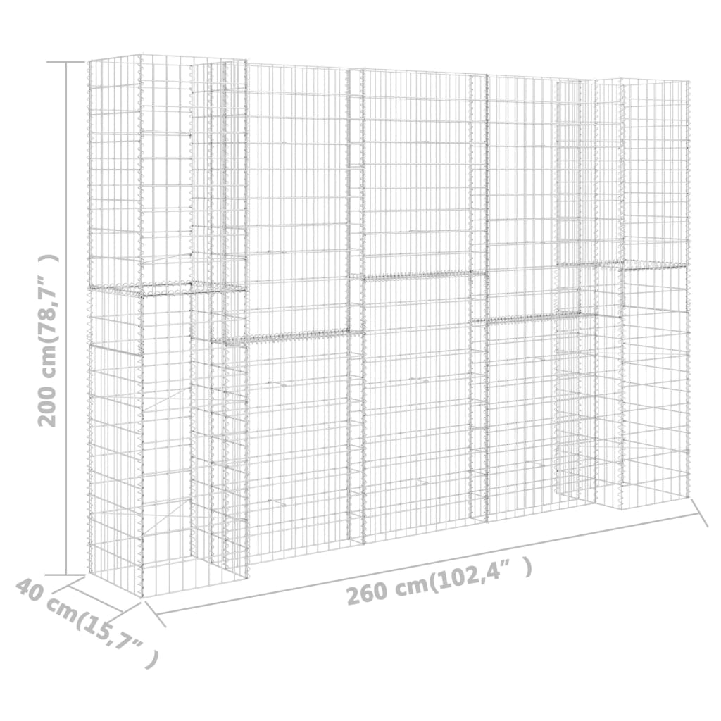 vidaXL H-kujuline gabioon-taimekast, terastraat, 260 x 40 x 200 cm