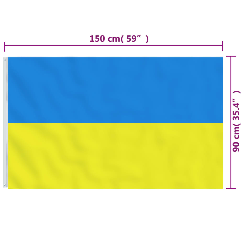 vidaXL Ukraina lipp, messingist kinnitusrõngastega, 90 x 150 cm