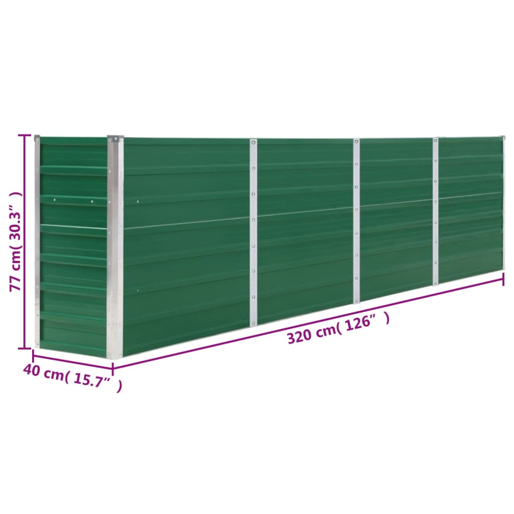 vidaXL kõrge peenrakast 320 x 40 x 77 cm, tsingitud teras, roheline
