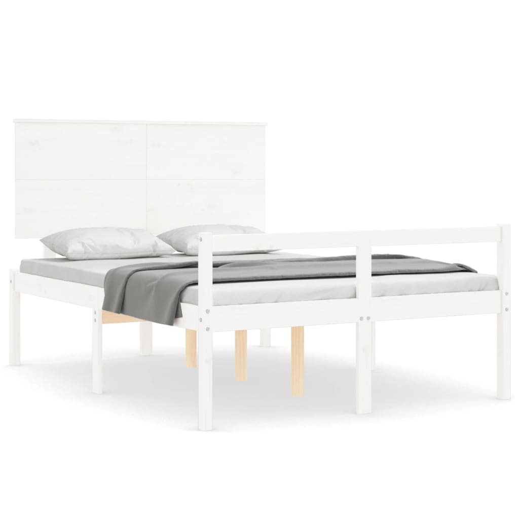 vidaXL vanemate inimeste voodiraam peatsiga, valge, täispuit