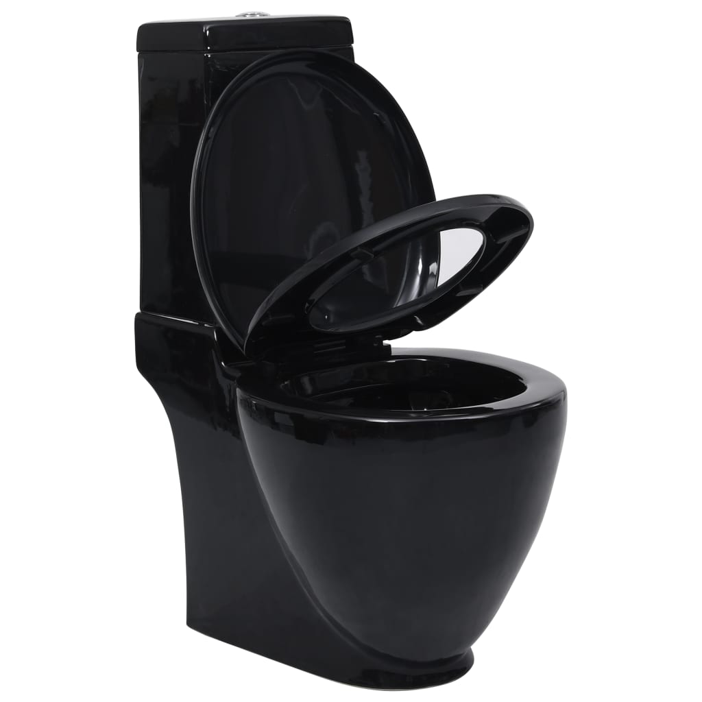 vidaXL keraamiline ümar WC pott alumise veevooluga, must