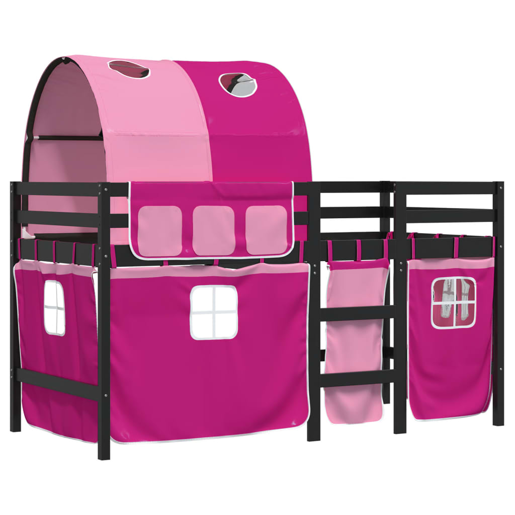 vidaXL laste kõrge voodi tunneliga, roosa, 90x200 cm, männipuit