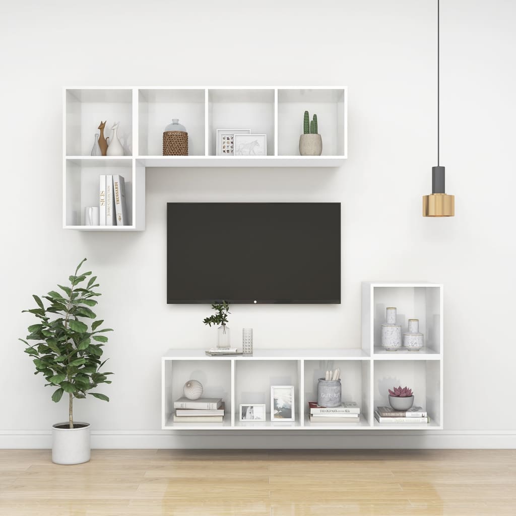 vidaXL seina TV-kapp, kõrgläikega valge, 37x37x142,5 cm puitlaastplaat