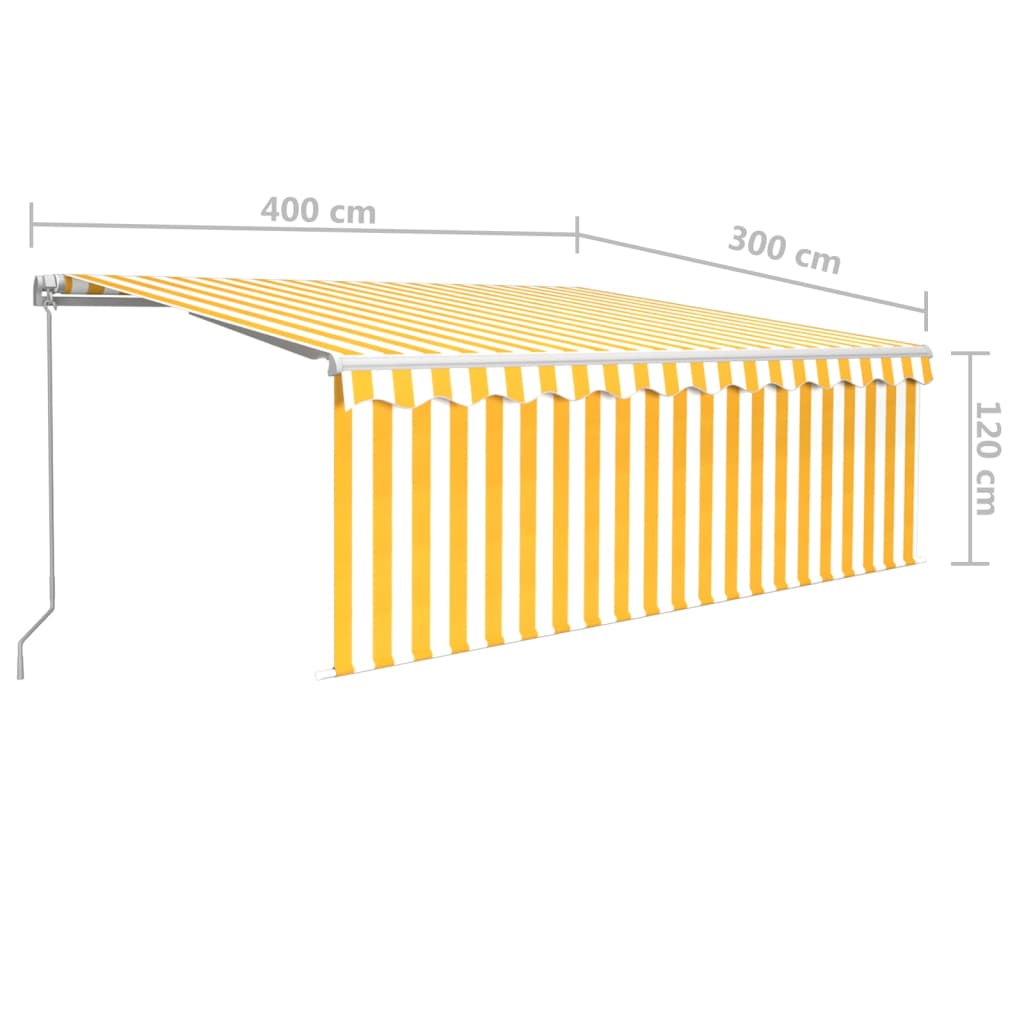 vidaXL käsitsi sissetõmmatav varikatus ruloo&LED, 4x3m, kollane/valge