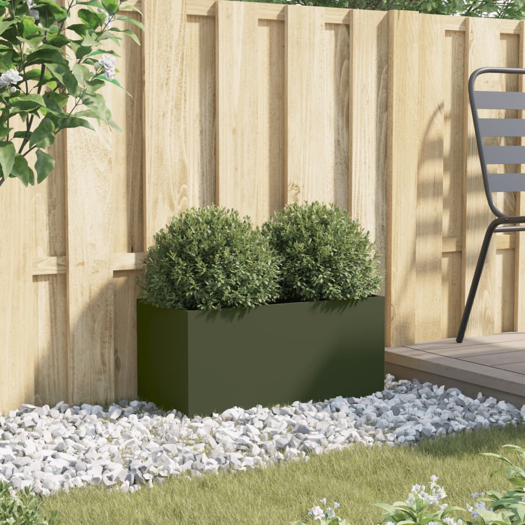 vidaXL taimekast oliiviroheline 62x30x29 cm, külmvaltsitud teras