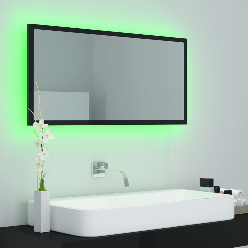 vidaXL LED vannitoa peeglikapp, kõrgläikega must, 90x8,5x37 cm, akrüül