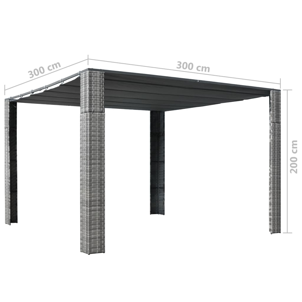 vidaXL katusega varjualune, polürotang 300x300x200 cm hall, antratsiit